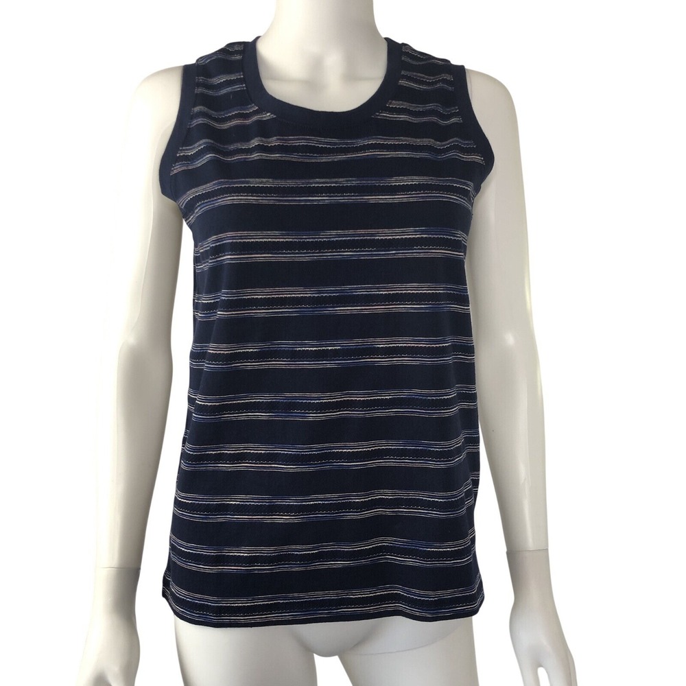 Madewell Womens Tank Top X Small Navy Textured Stripe Knit Coastal Relaxed NEW